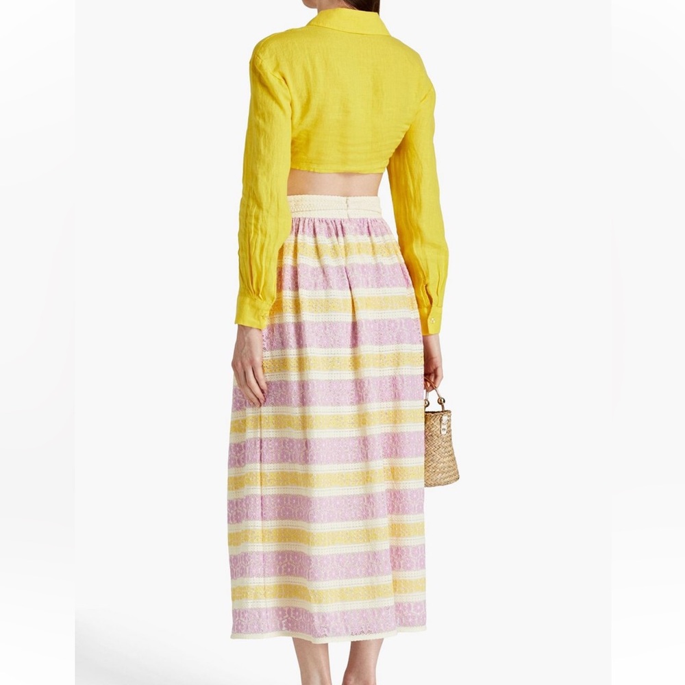 ZIMMERMANN Gathered cotton-blend guipure lace midi skirt✨ NWT - Picture 3 of 7